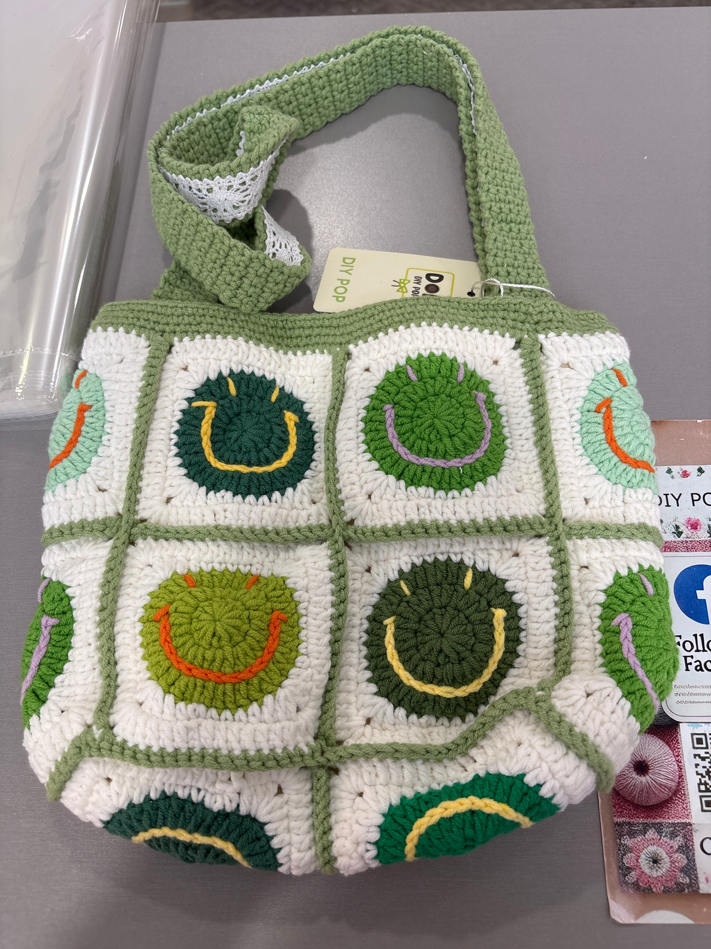 handmade crochet smile face bag