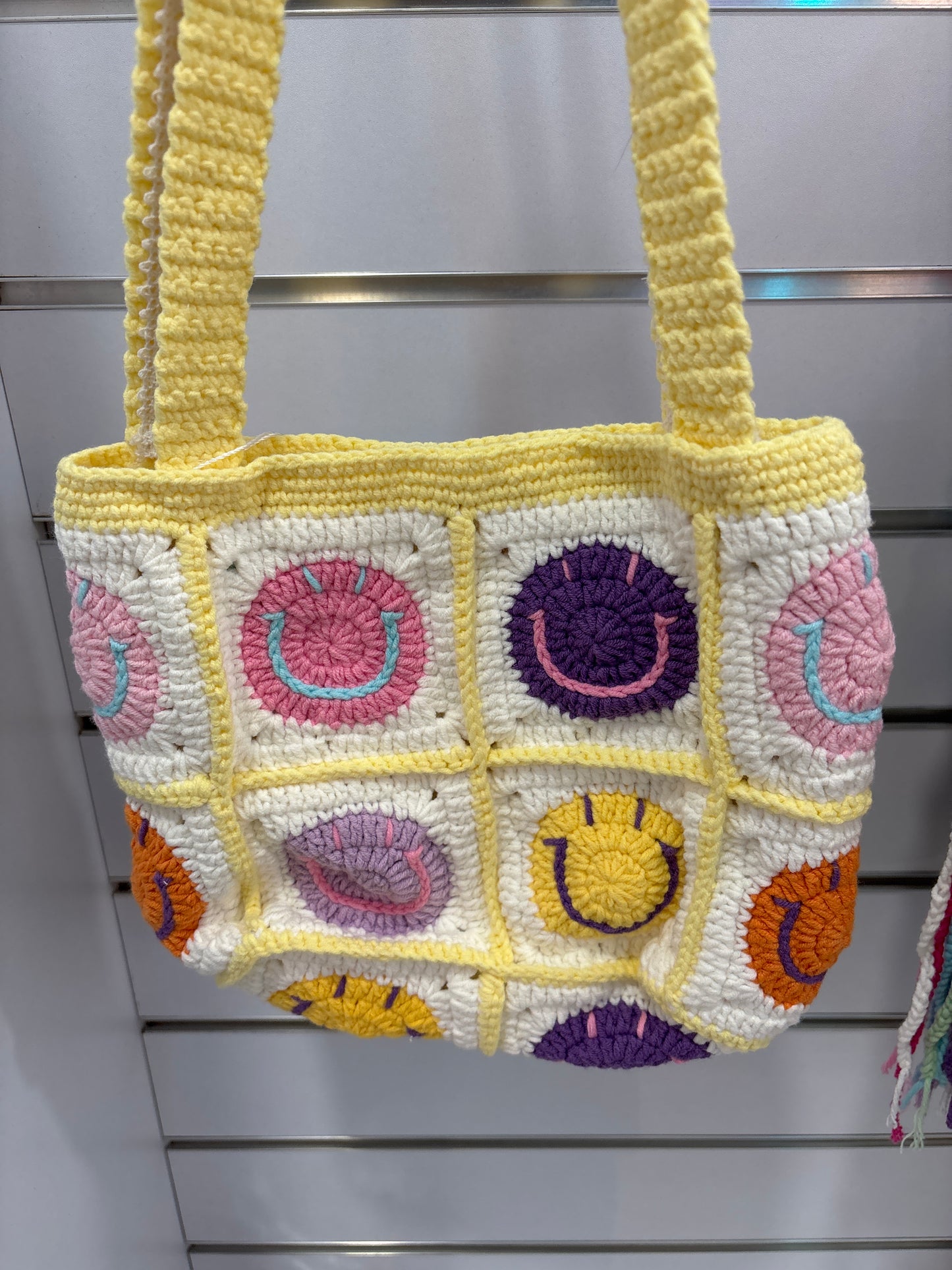 handmade crochet smile face bag