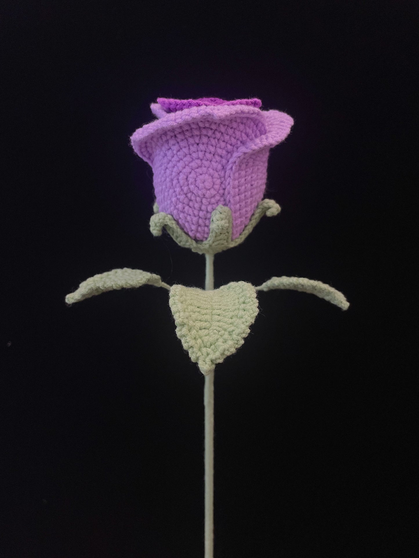 Handmade Crochet Long Stem Flower — Cup-Shaped Rose