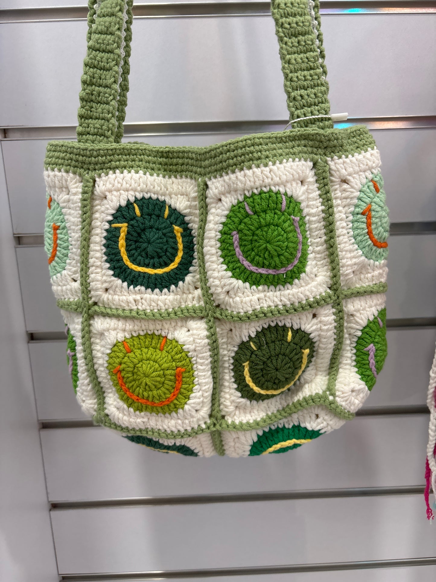 handmade crochet smile face bag