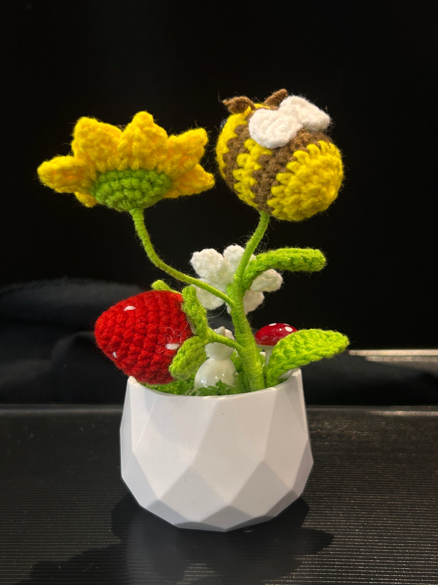 Bee & Sunflower in White Pot