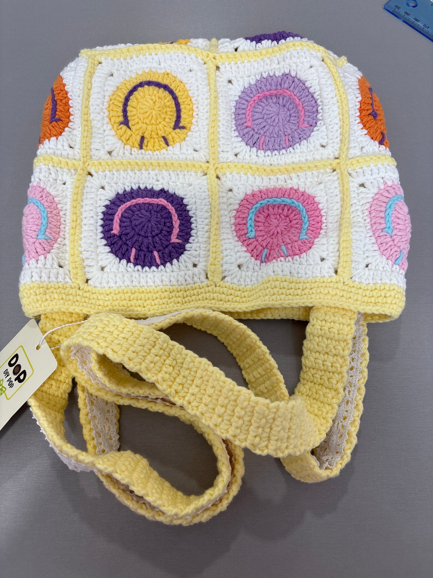 handmade crochet smile face bag