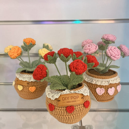 Handmade Crochet Rose Bouquet in Decorative Pot