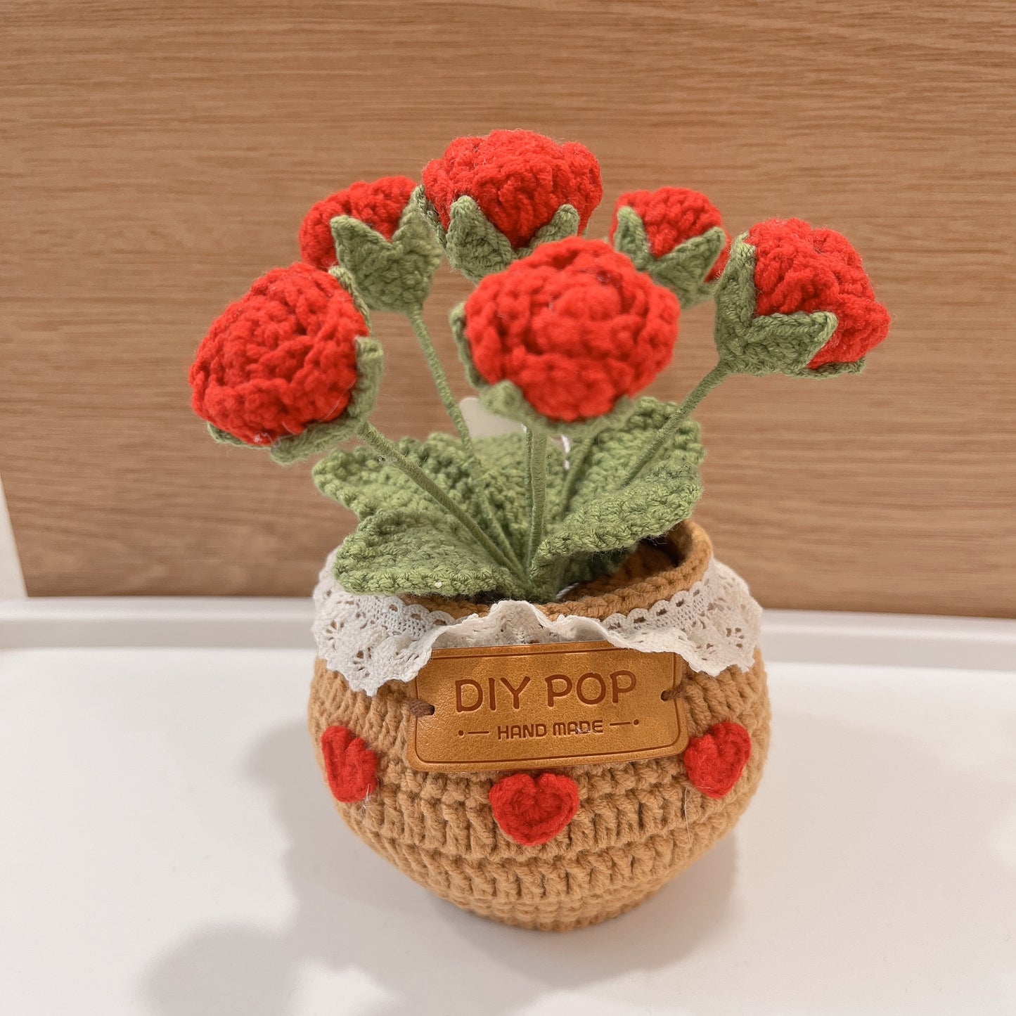 Handmade Crochet Rose Bouquet in Decorative Pot