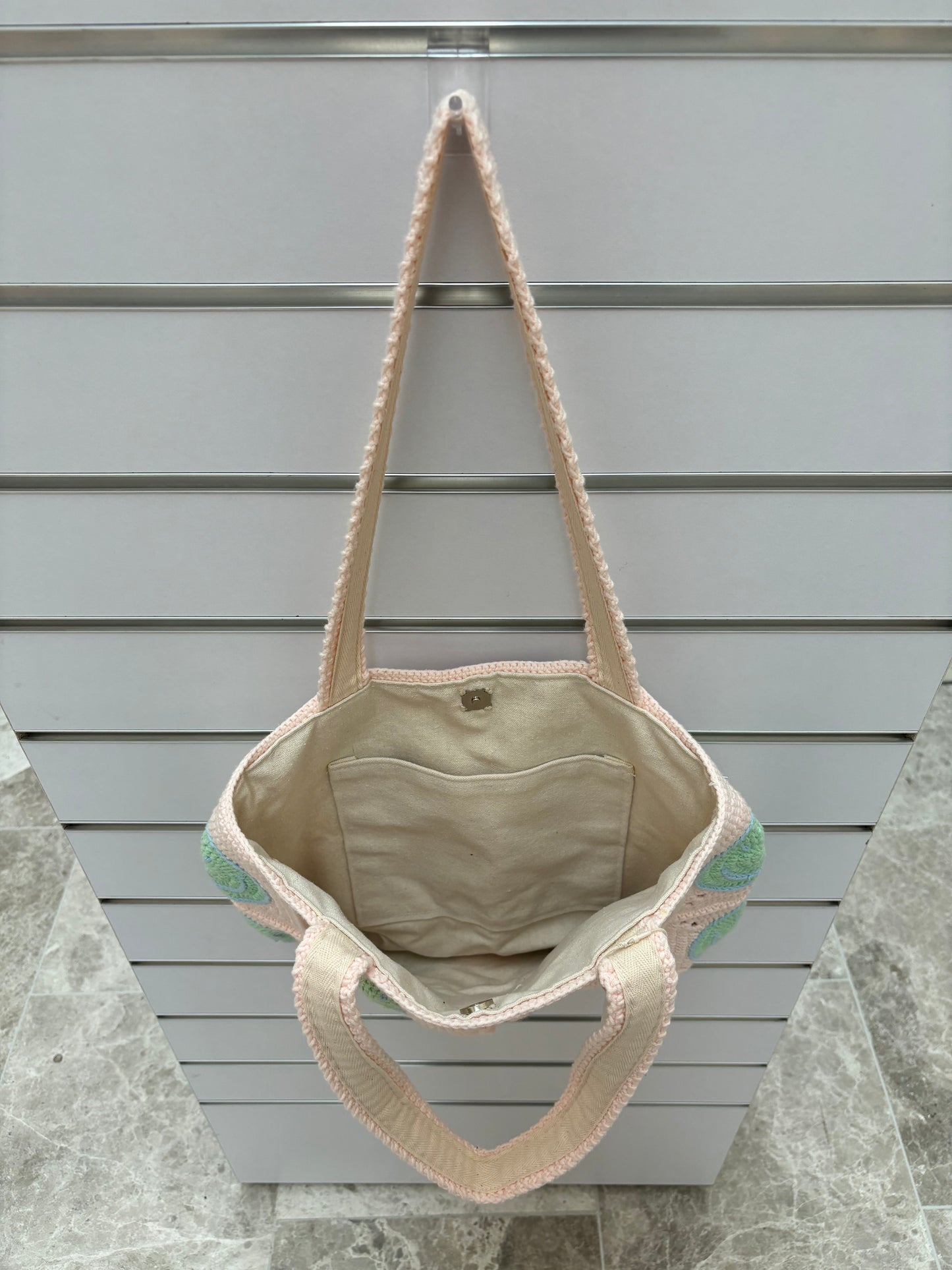Hand-Crocheted Spiral Pattern Tote Bag