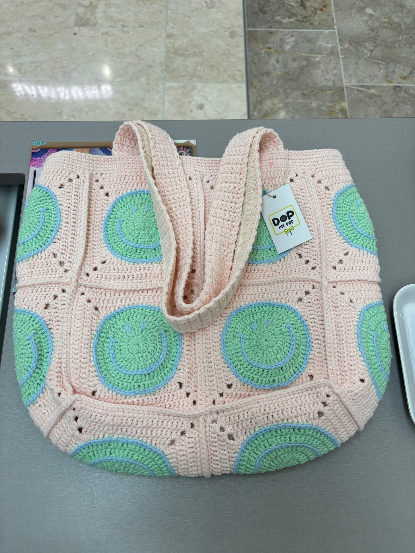 Hand-Crocheted Spiral Pattern Tote Bag
