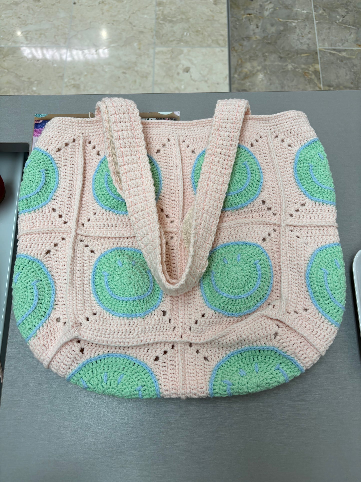 Hand-Crocheted Spiral Pattern Tote Bag