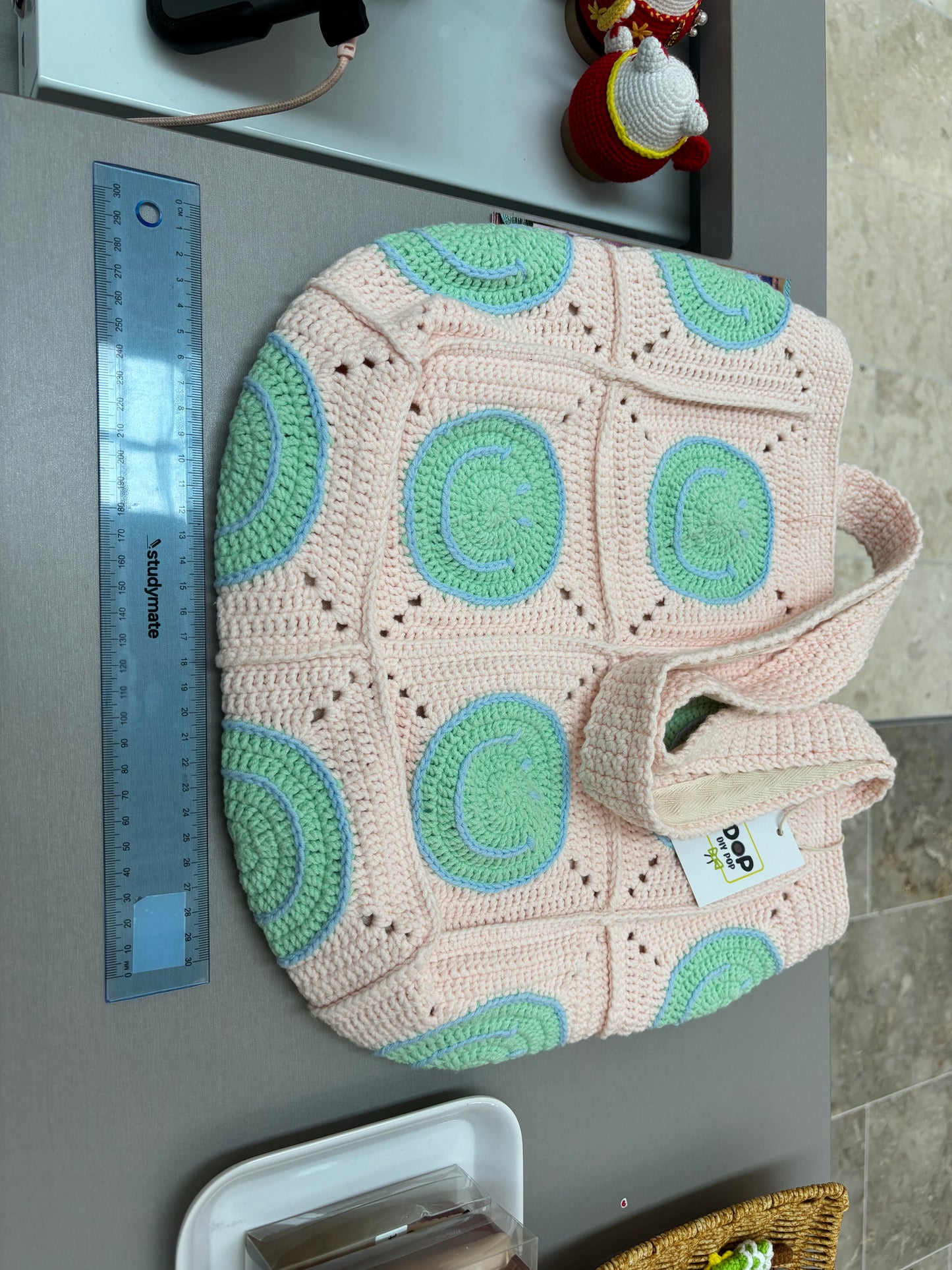 Hand-Crocheted Spiral Pattern Tote Bag
