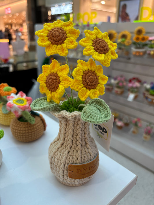 Handmade Crochet Sunflower Bouquet in Decorative Knitted Vase