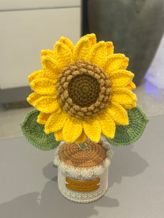 Handmade crochet double-layer sunflower pot