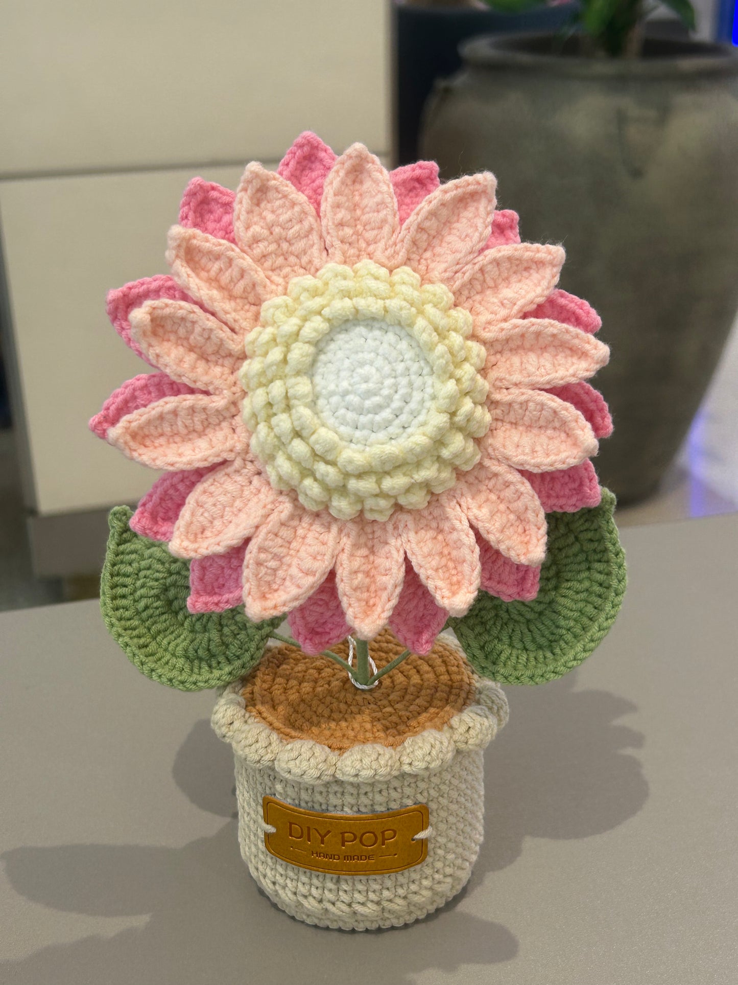 Handmade crochet double-layer sunflower pot