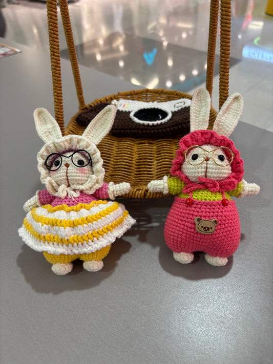 Handmade Crochet Bunny Keychain – Glasses Edition