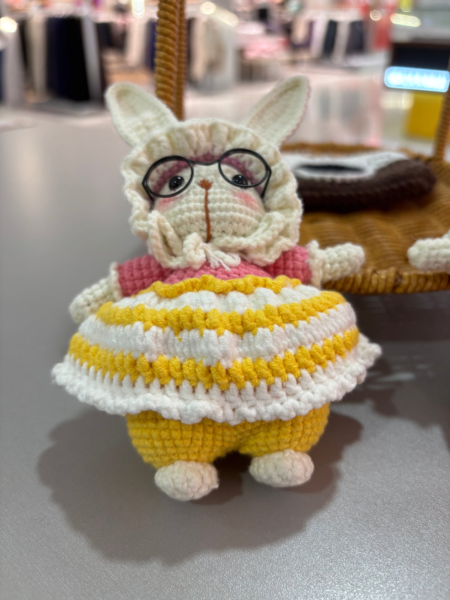 Handmade Crochet Bunny Keychain – Glasses Edition