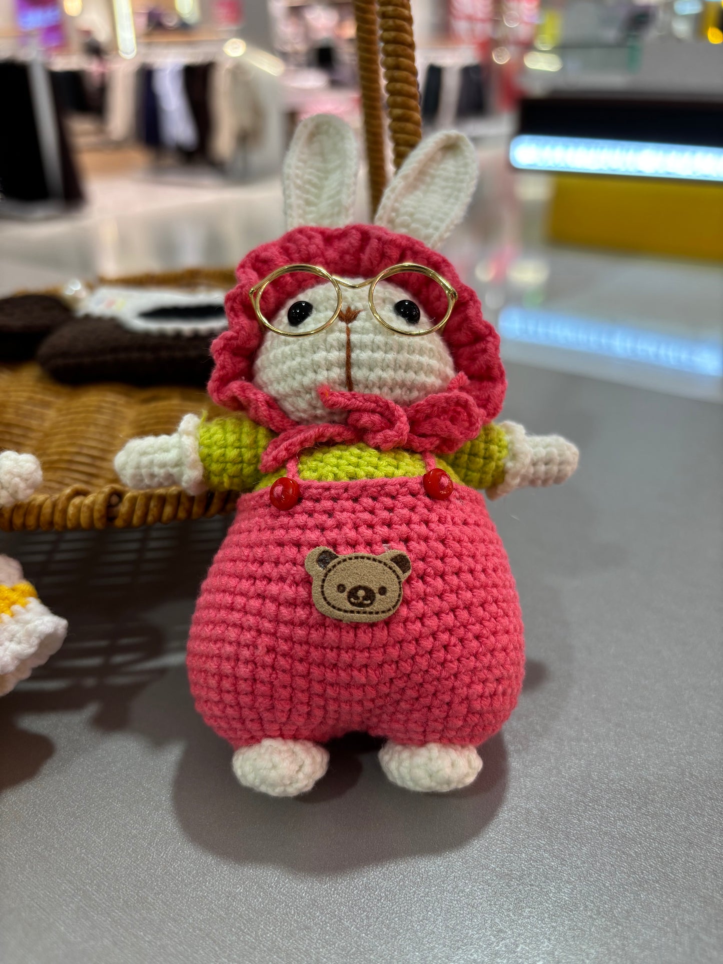 Handmade Crochet Bunny Keychain – Glasses Edition