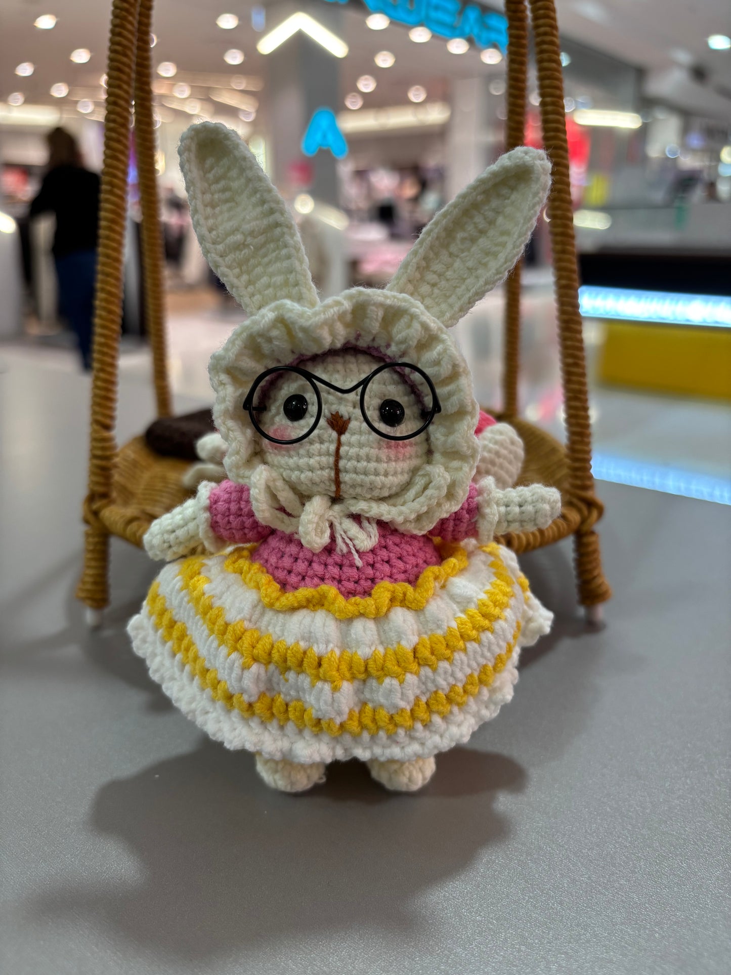 Handmade Crochet Bunny Keychain – Glasses Edition