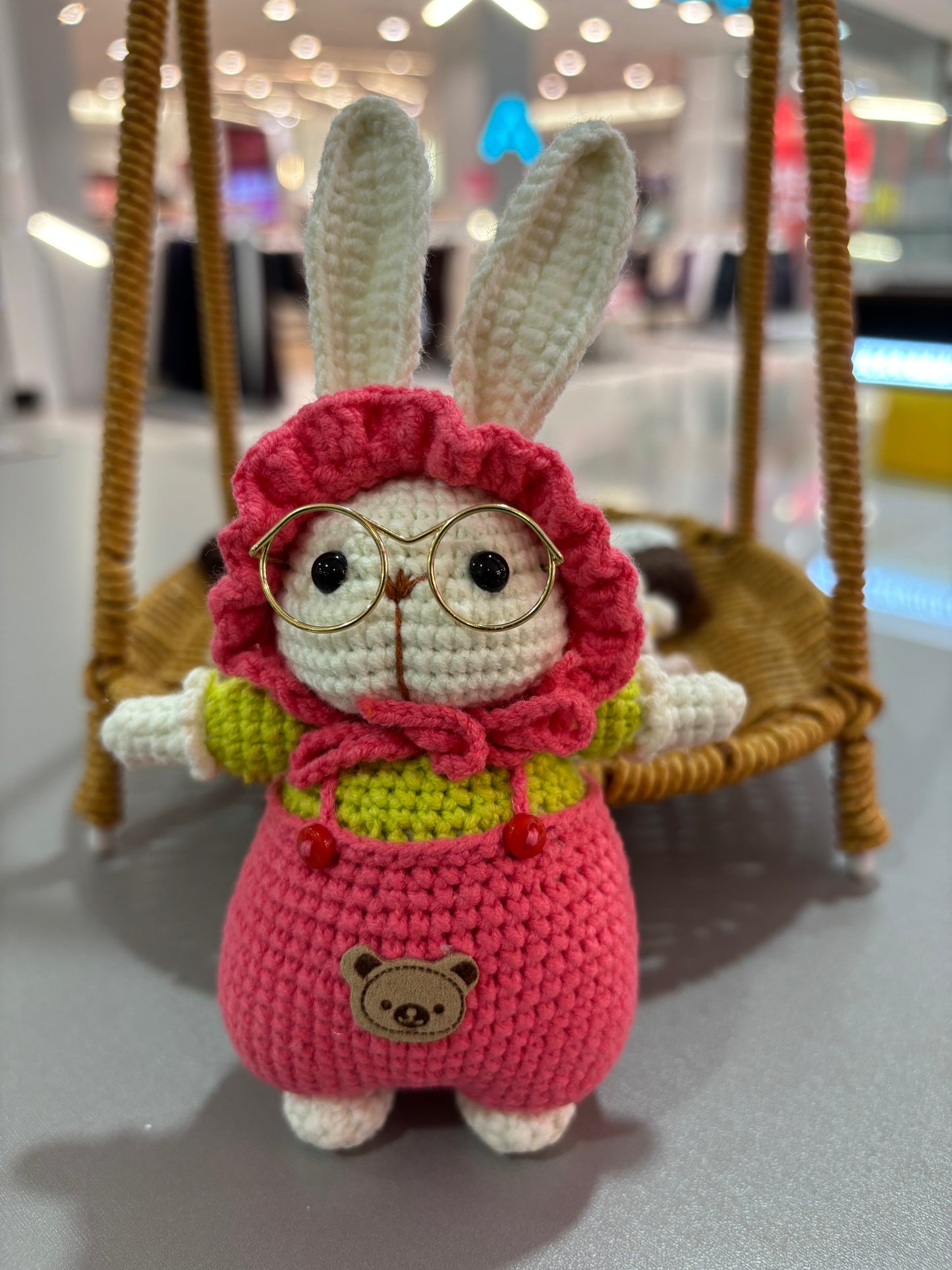Handmade Crochet Bunny Keychain – Glasses Edition