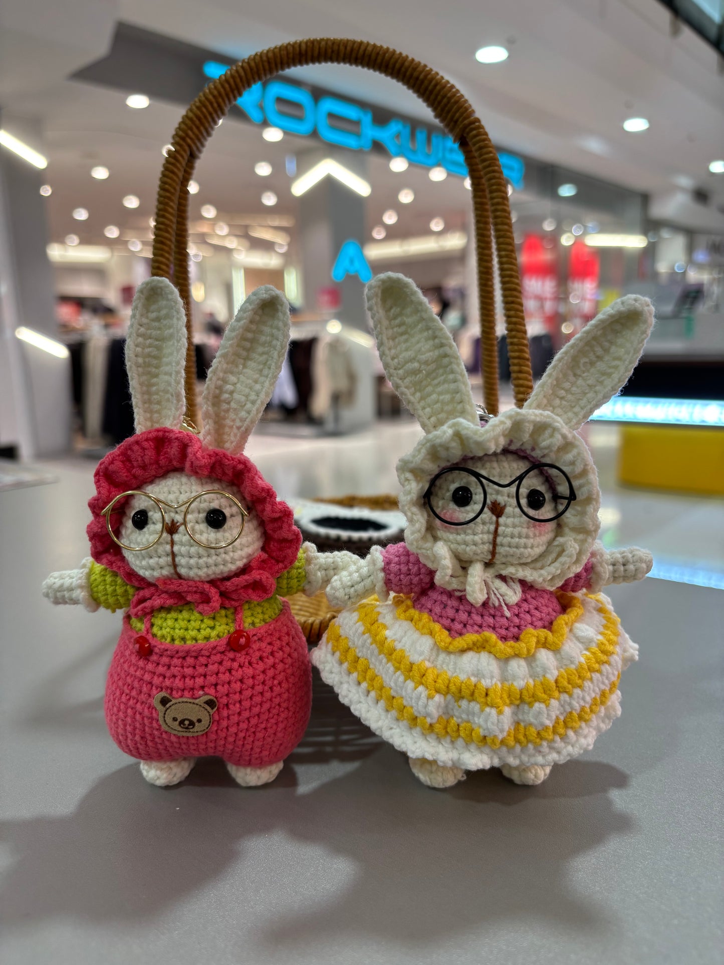 Handmade Crochet Bunny Keychain – Glasses Edition