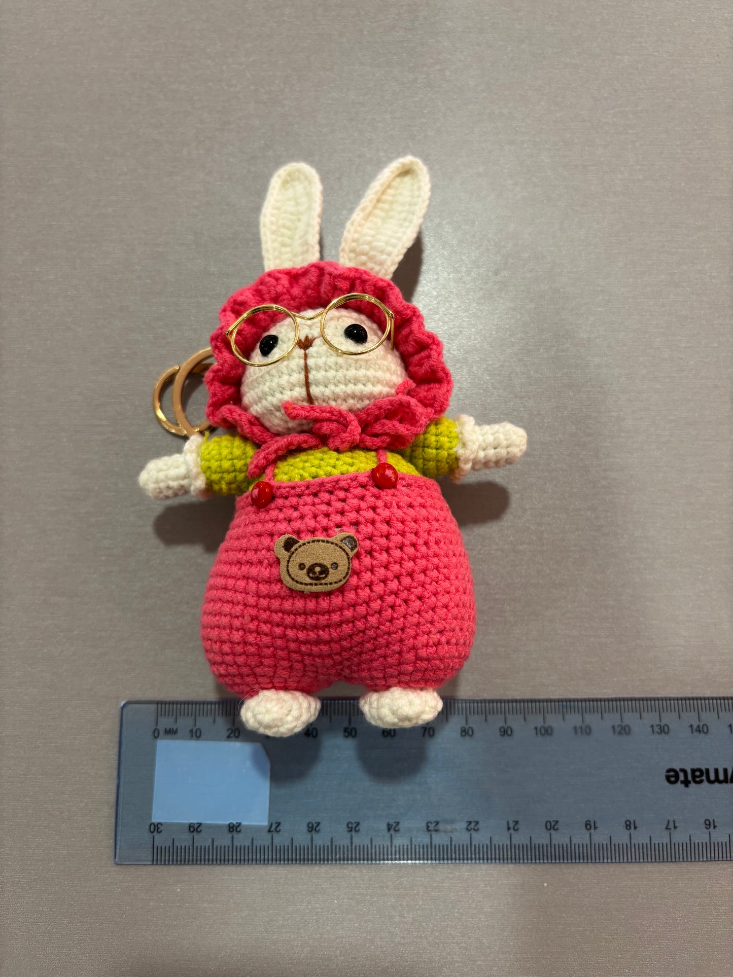 Handmade Crochet Bunny Keychain – Glasses Edition