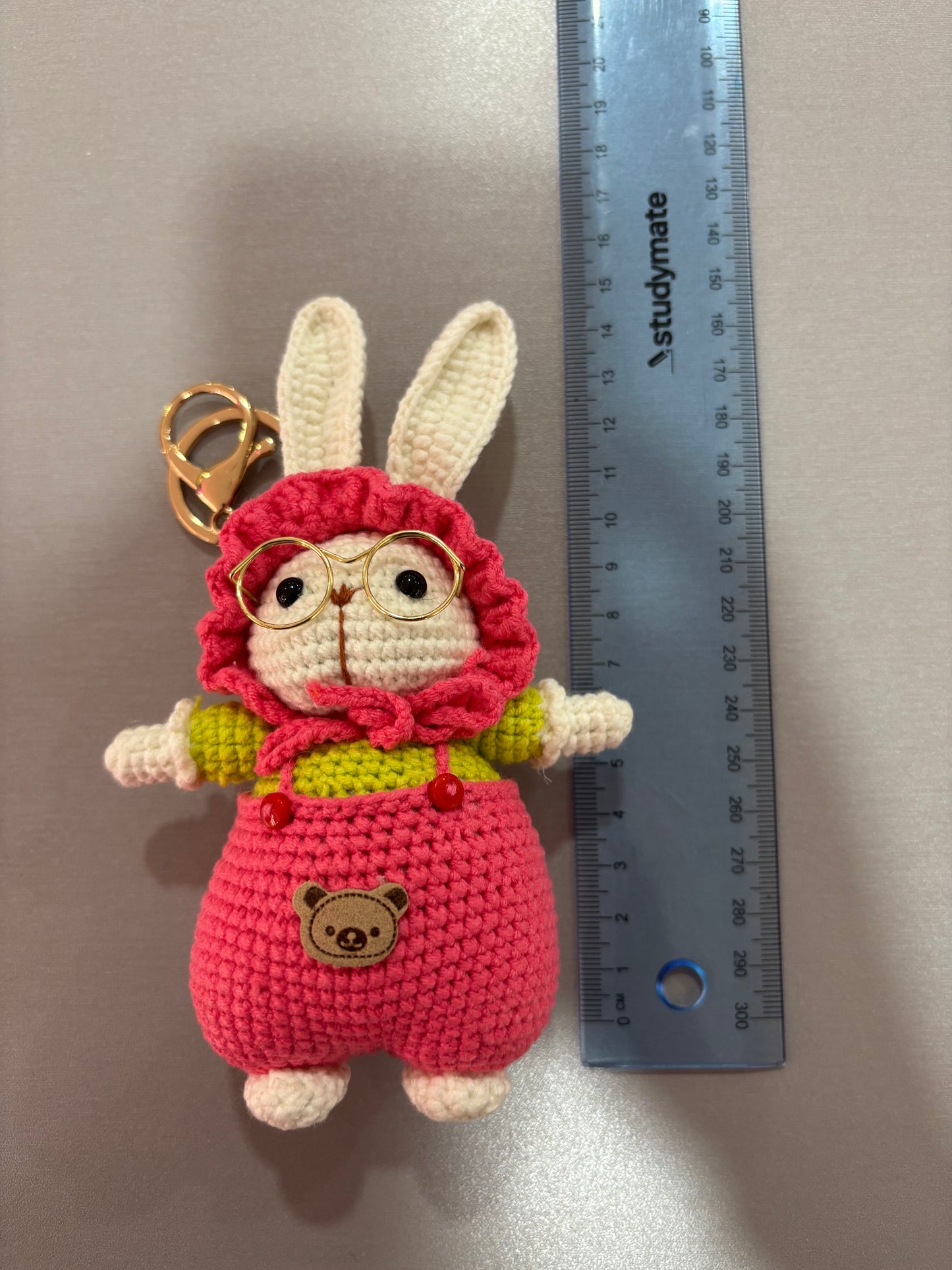 Handmade Crochet Bunny Keychain – Glasses Edition