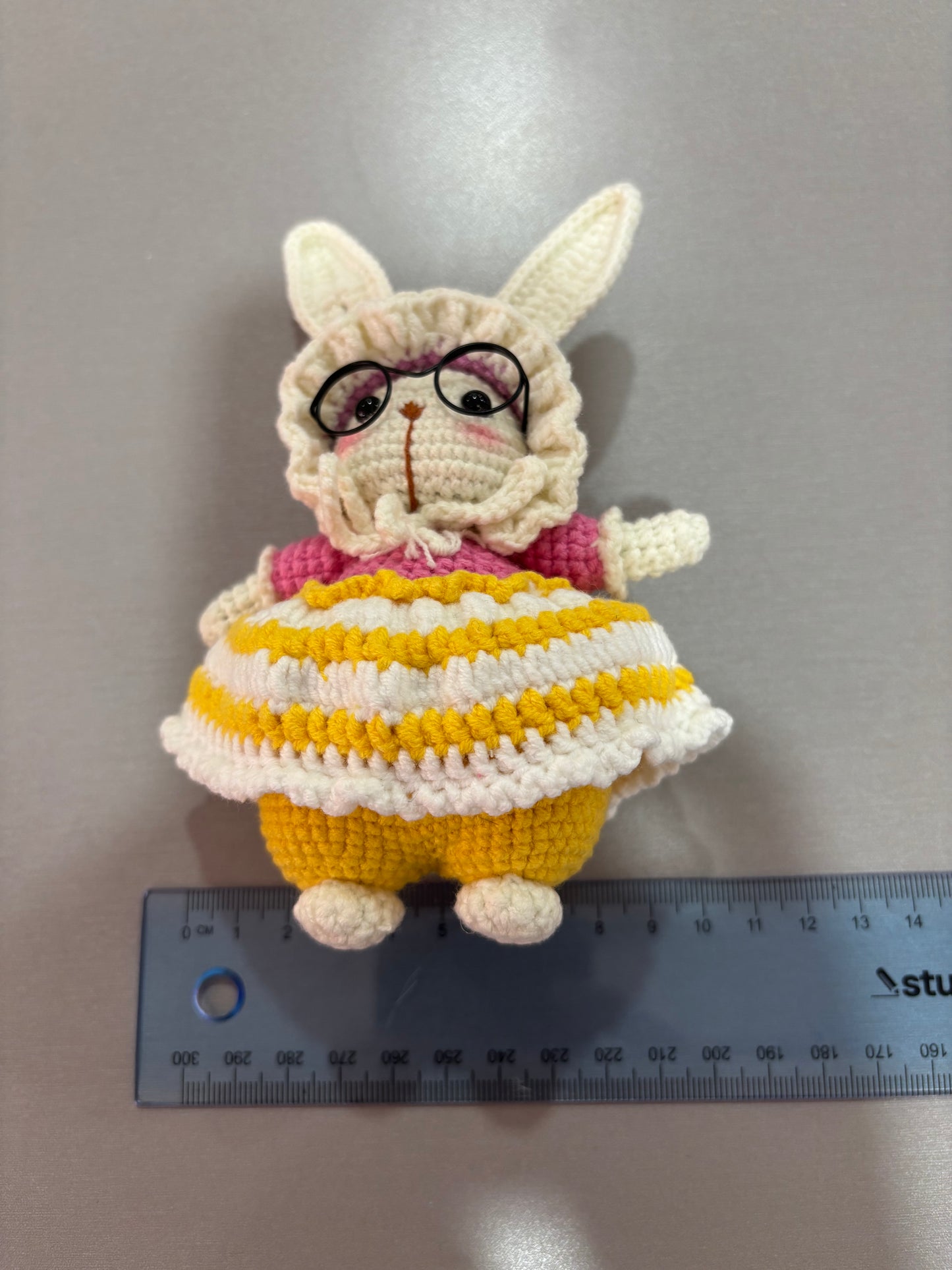 Handmade Crochet Bunny Keychain – Glasses Edition