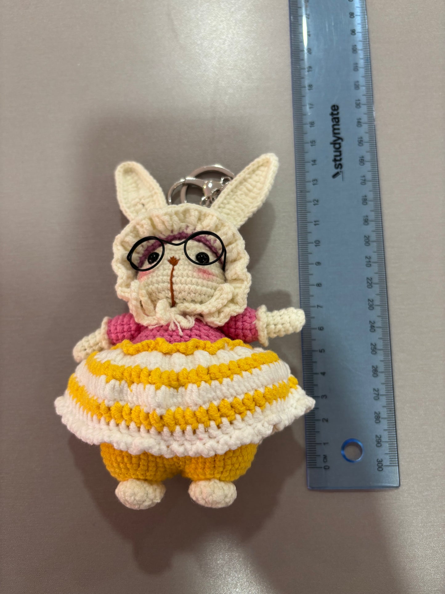 Handmade Crochet Bunny Keychain – Glasses Edition