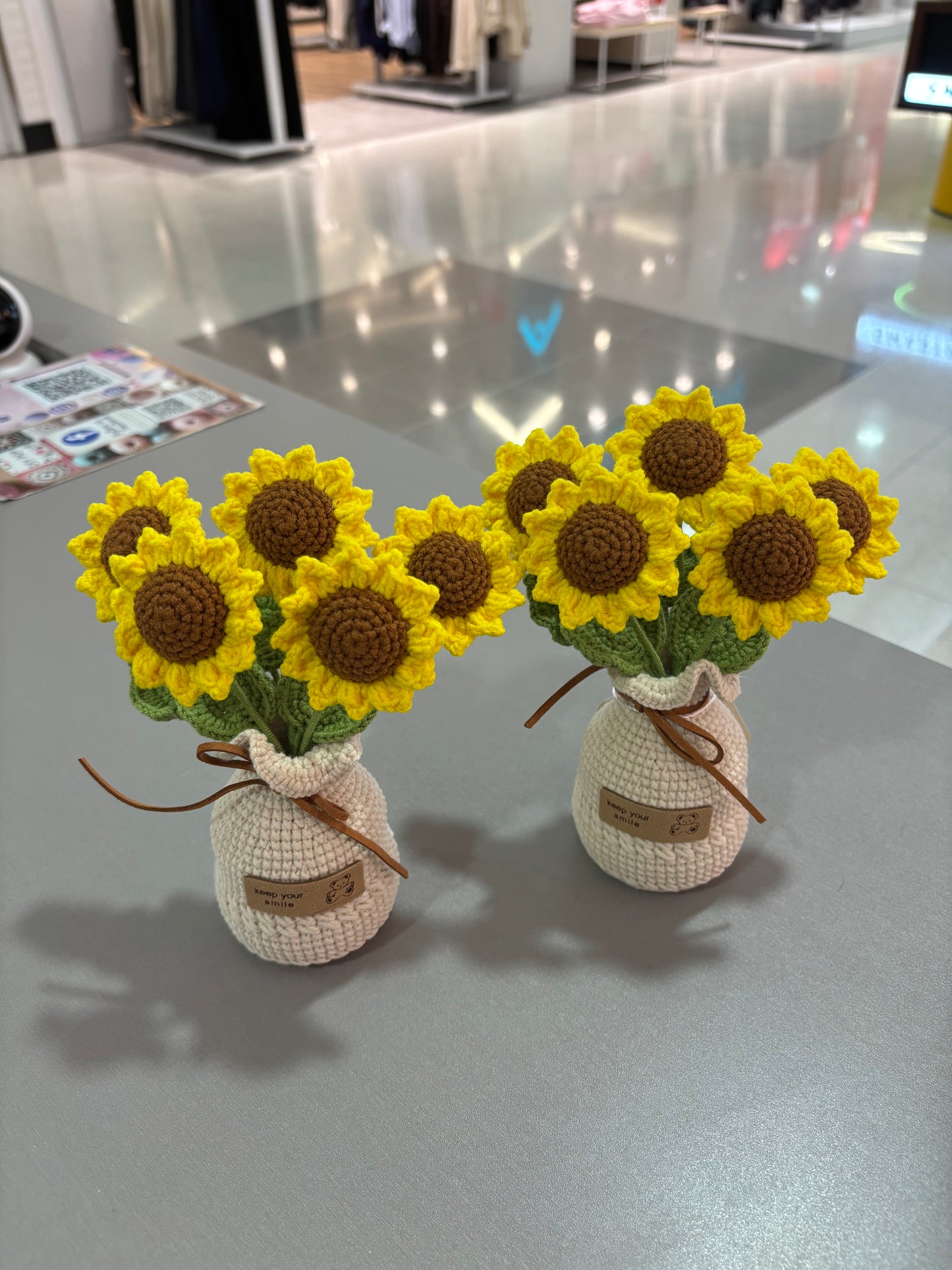Handmade Crochet Sunflower Bouquet in Vase – “Keep Your Smile” Design (16cm)