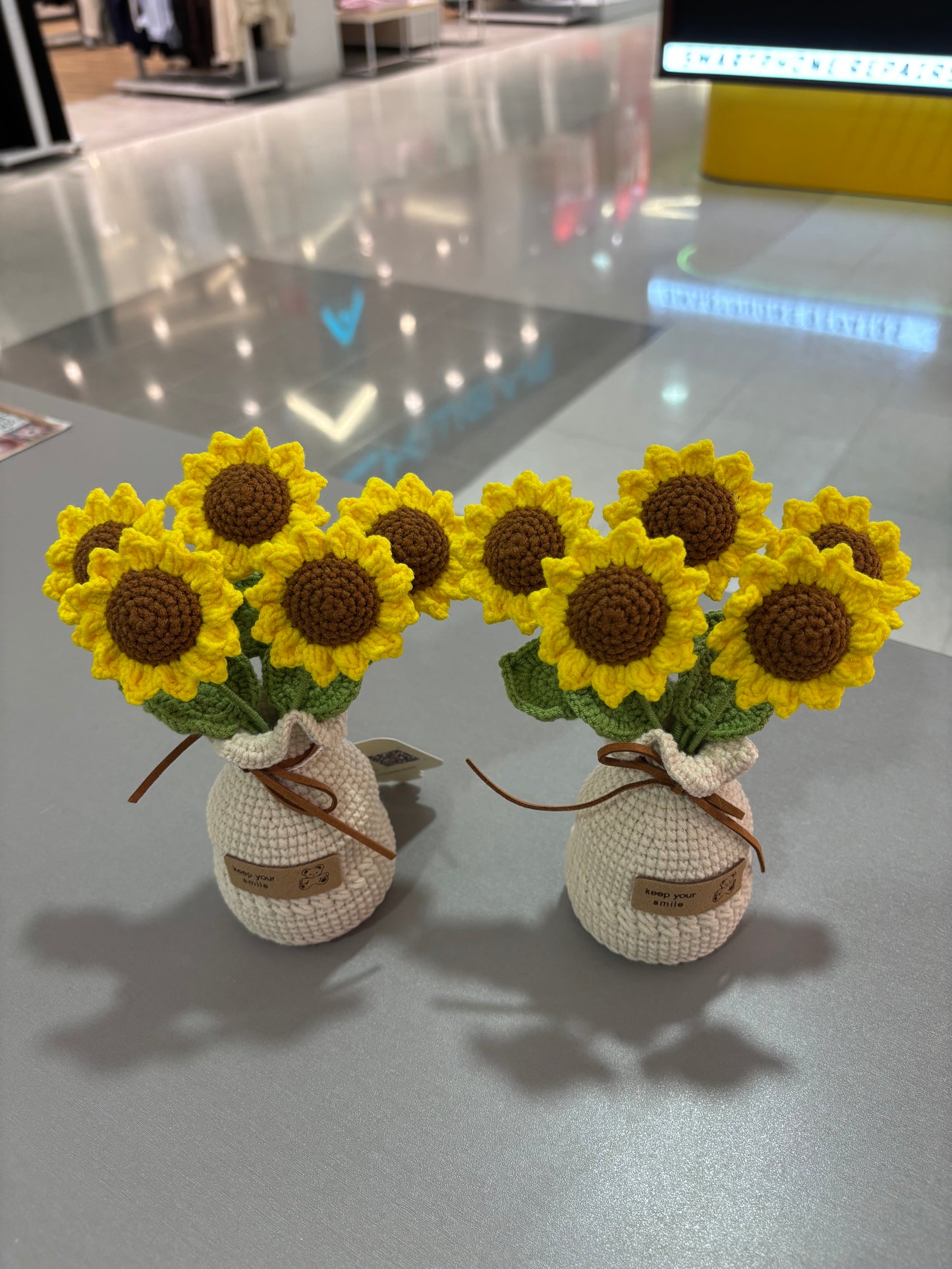 Handmade Crochet Sunflower Bouquet in Vase – “Keep Your Smile” Design (16cm)