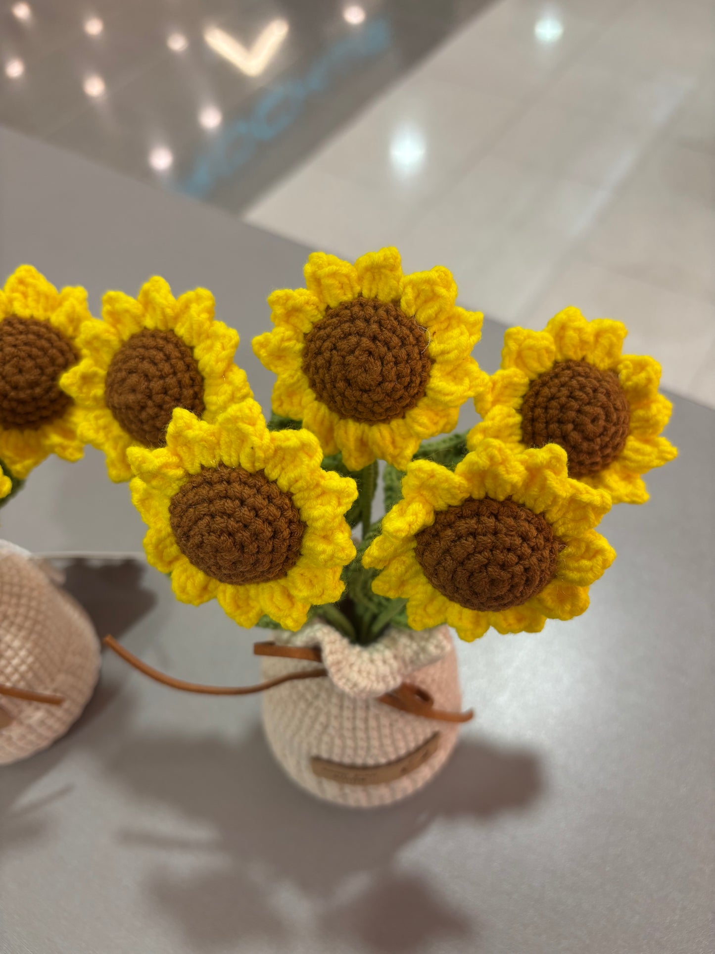 Handmade Crochet Sunflower Bouquet in Vase – “Keep Your Smile” Design (16cm)
