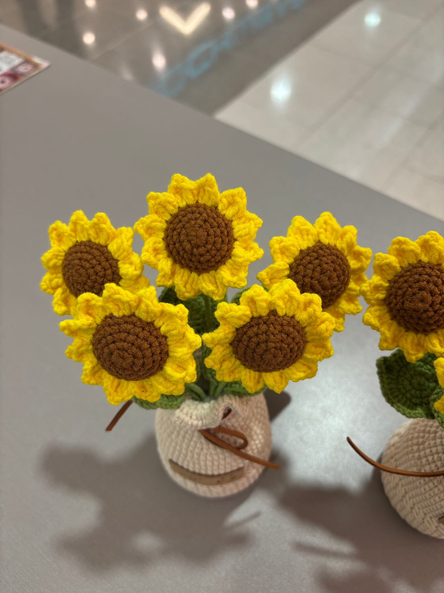 Handmade Crochet Sunflower Bouquet in Vase – “Keep Your Smile” Design (16cm)