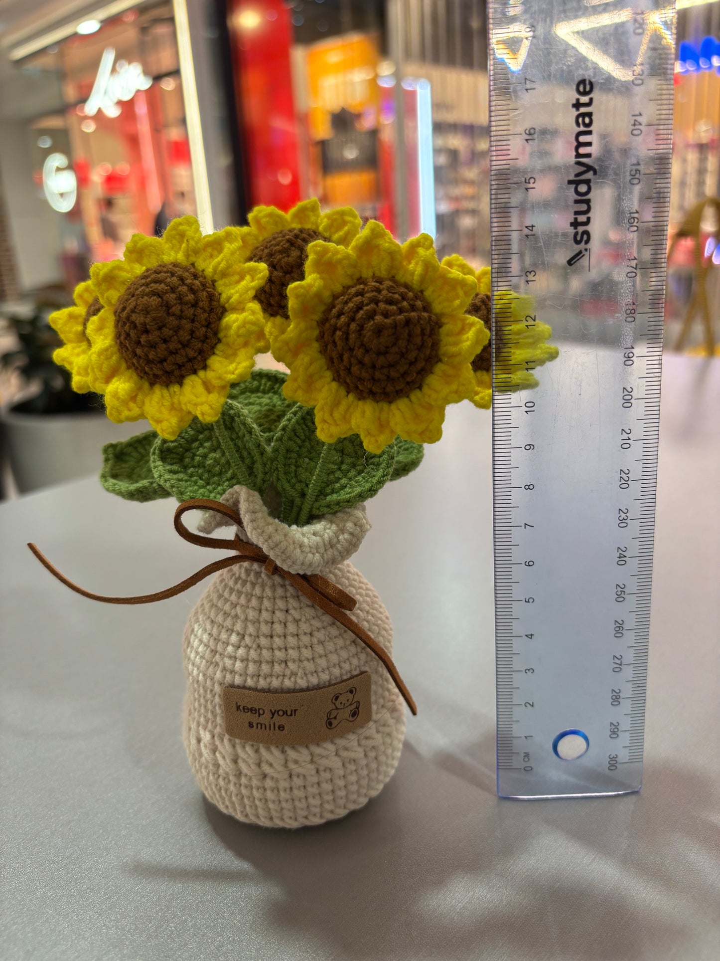 Handmade Crochet Sunflower Bouquet in Vase – “Keep Your Smile” Design (16cm)