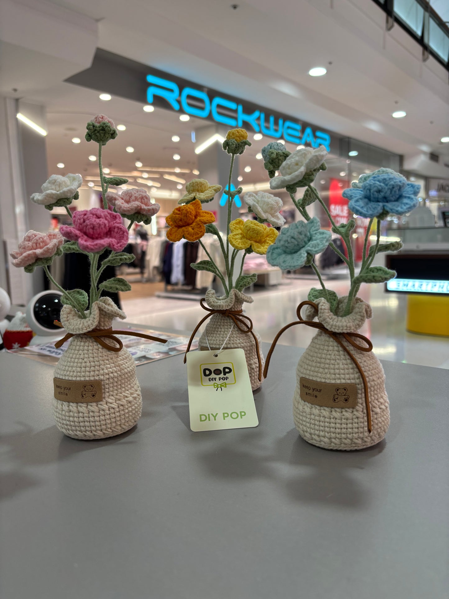 Handmade Crochet Multi-Colored Flower Bouquet in Vase – “Keep Your Smile” (22cm)