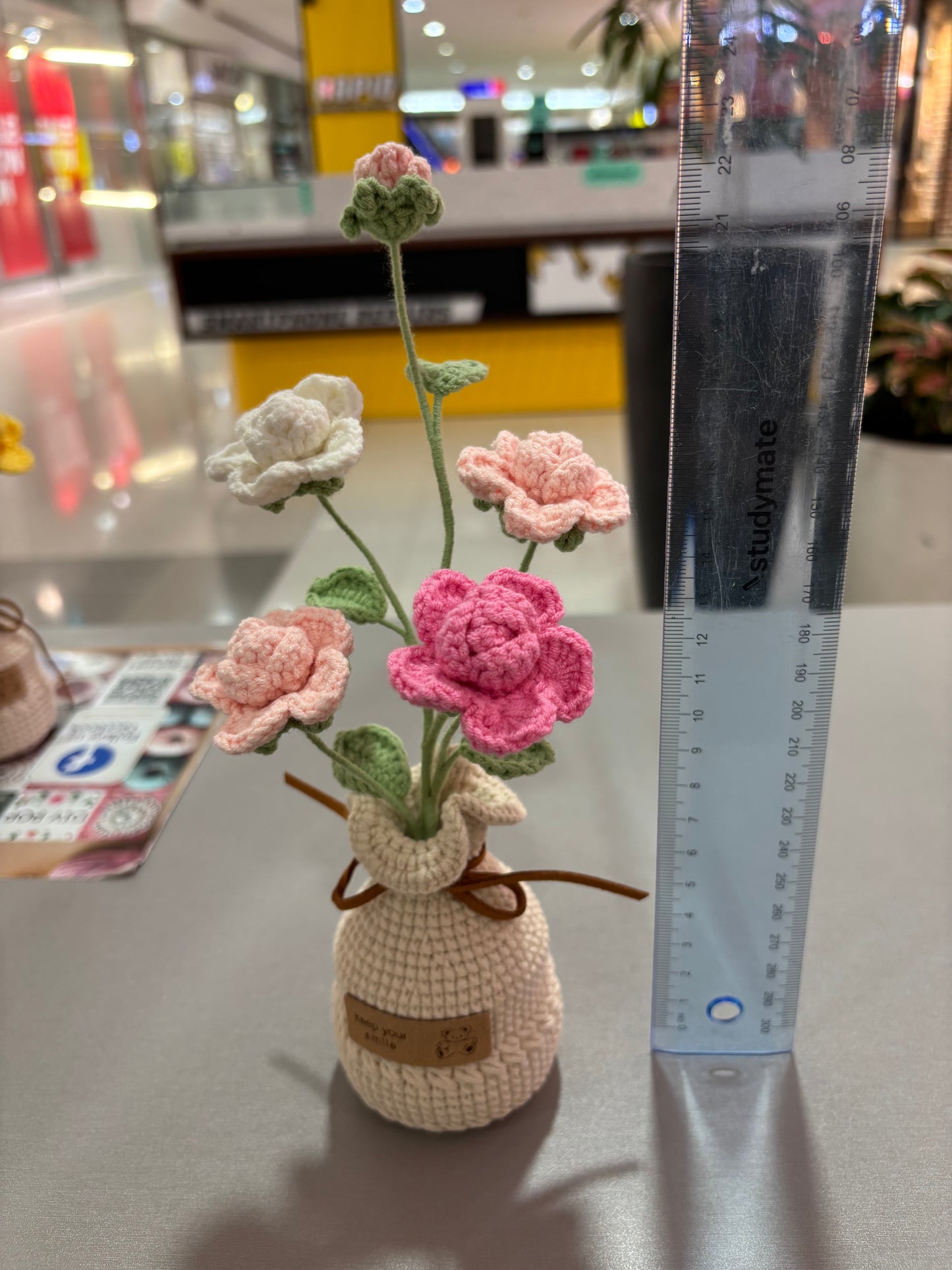 Handmade Crochet Multi-Colored Flower Bouquet in Vase – “Keep Your Smile” (22cm)
