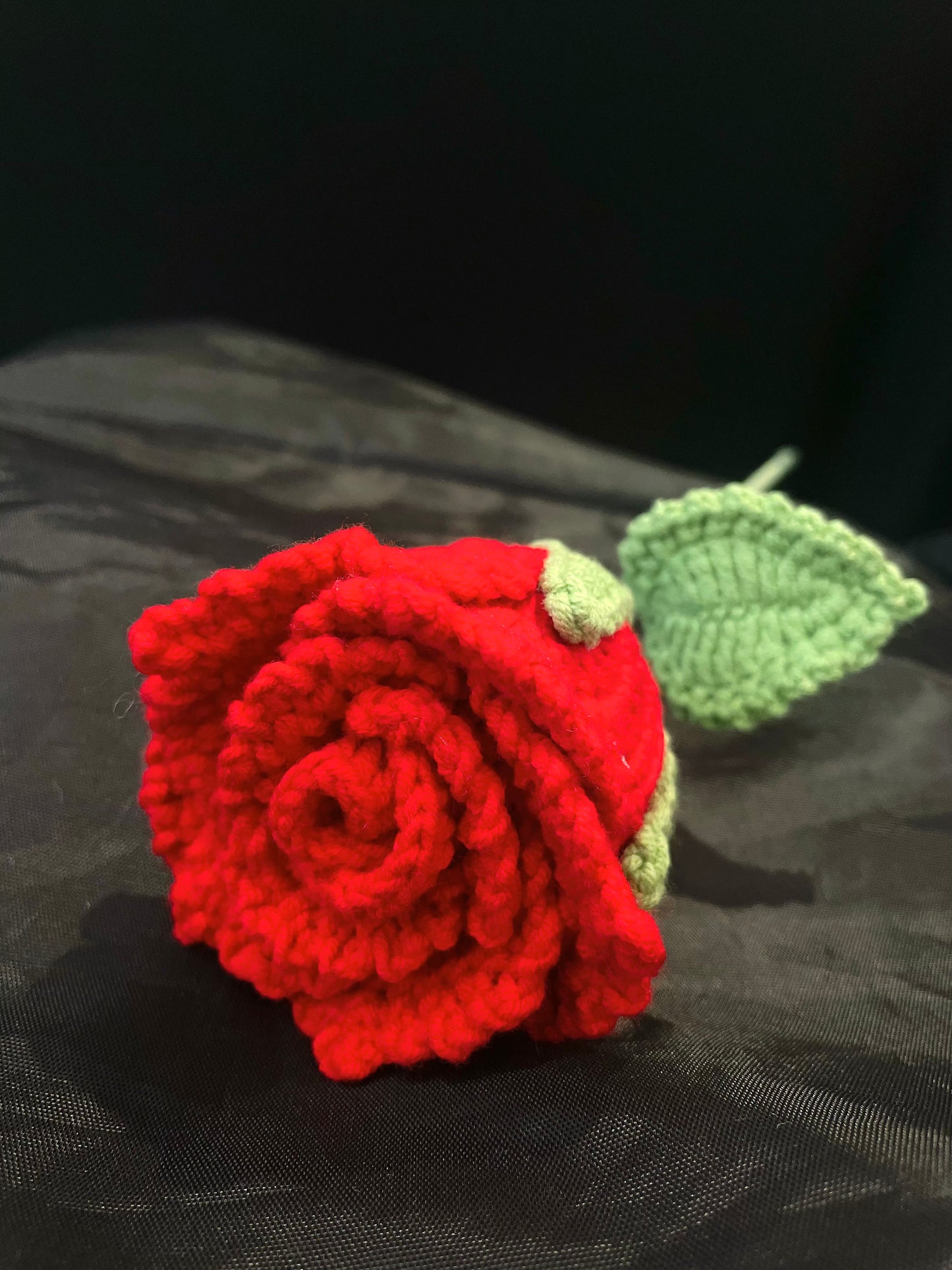 Handmade Crochet Long Stem Flower — Roselle Rose