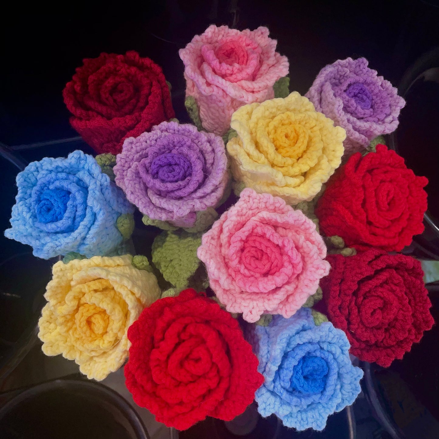 Handmade Crochet Long Stem Flower — Roselle Rose