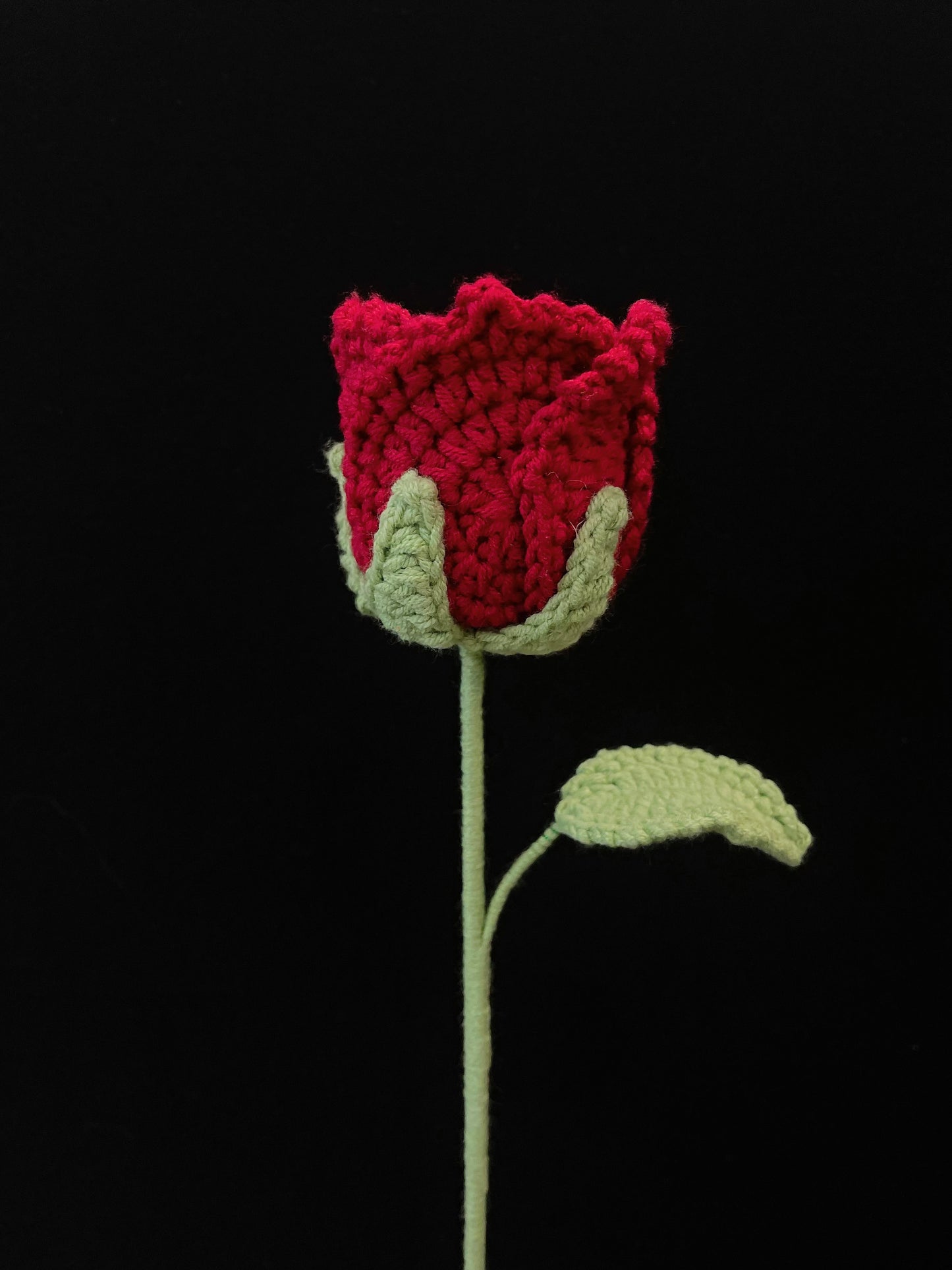 Handmade Crochet Long Stem Flower — Roselle Rose