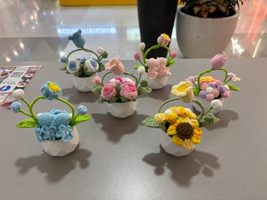 Handmade Crochet Flower Pot Arrangement